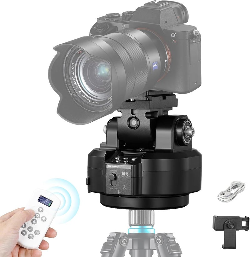 soonpho M6 Auto Face Tracking Motorized Rotating Panoramic Tripod Head, Remote Control 360° Pan Tilt Head with Mobile Phone Clip for DSLR Cameras, Camcorders, Smartphones, Tripod - Image 1